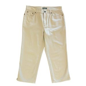 LRL Lauren Jeans Co. Ralph Lauren Khaki Denim Capri Cropped Pants 6 100% Cotton